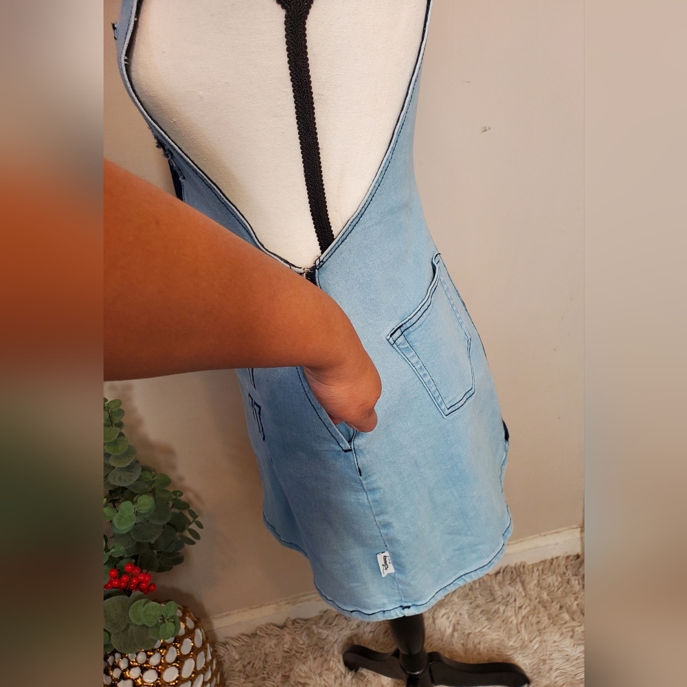 Her Universe Disney Parks Mickey Mouse Strech Denim Blue Overall Mini Dress SzXS - Picture 7 of 13